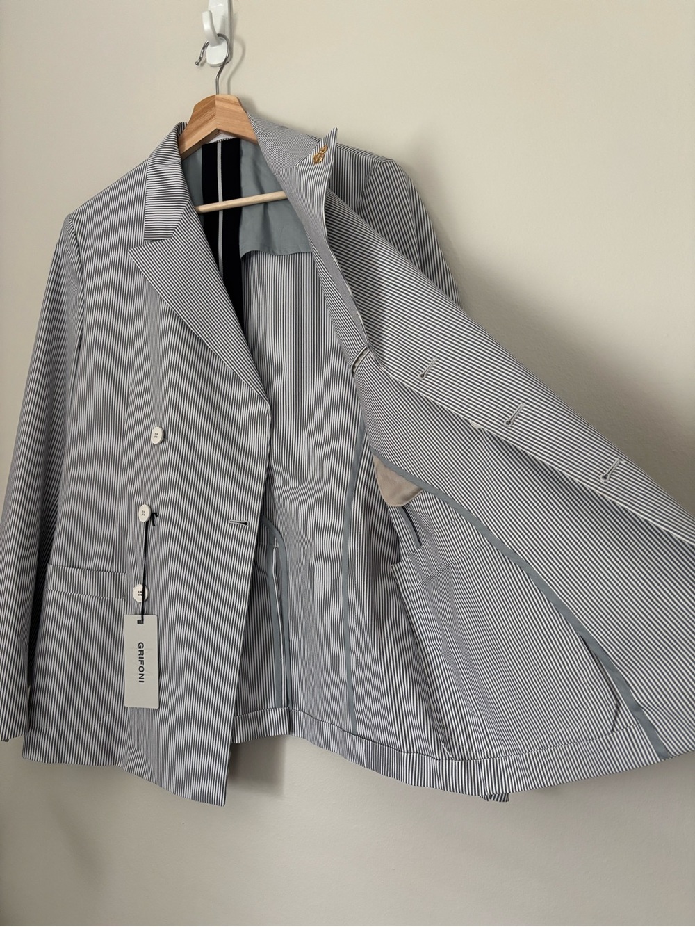 Mauro Grifoni Lightweight Cotton Blend Double Breasted Striped Nautical Blazer - Picture 3 of 13